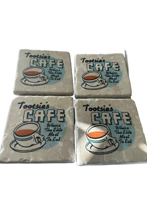 Natural Stone Ceramic Tile  Marble Drink Coaster -Set of 4 - Tootsie s Cafe NWOT