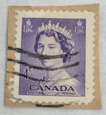CANADA Postage ~ Queen Elizabeth II ~ Purple 4₵ Stamp ~ Posted ~ 1954  ~ Y63