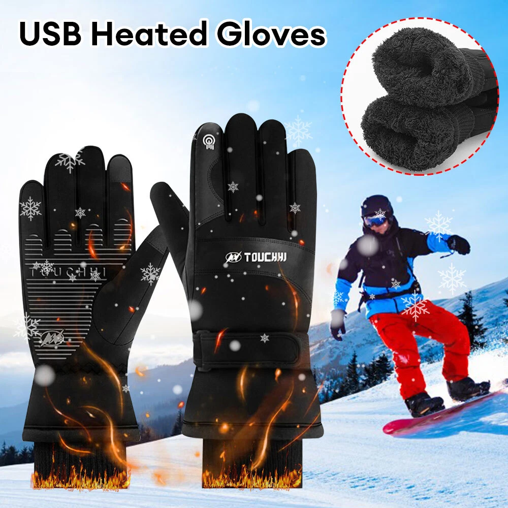 USB Electric Heated Gloves Winter Warm Non Slip Touch Screen Bike Cycling Gloves