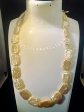 Genuine 4a 13mm18mm All Nature Pink Orange Square Baroque Pearl Necklace