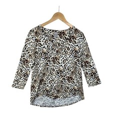 Chico's Blouse Womens Small Leopard Print V-Neck Pullover Hi-Lo 3/4 Sleeves 0