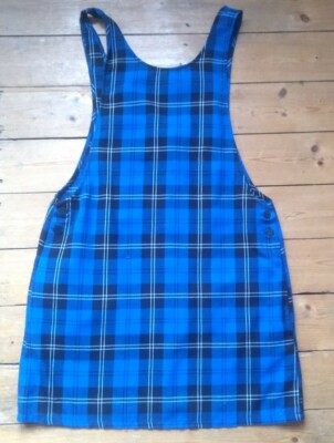 Reclaimed Vintage Blue Tartan Pinafore Dress Size S UK