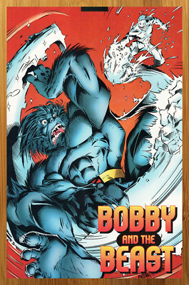1995 Marvel Comics X-Men Iceman Beast Pinup Print Ad/Poster Jeff Matsuda Art
