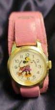 Vtg 1970's Minnie Mouse Bradley Watch Walt Disney Swiss Made Winding Pink Band