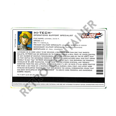 Hasbro Gi Joe G.I. Joe - Filecard FC - Modern - Hi Tech