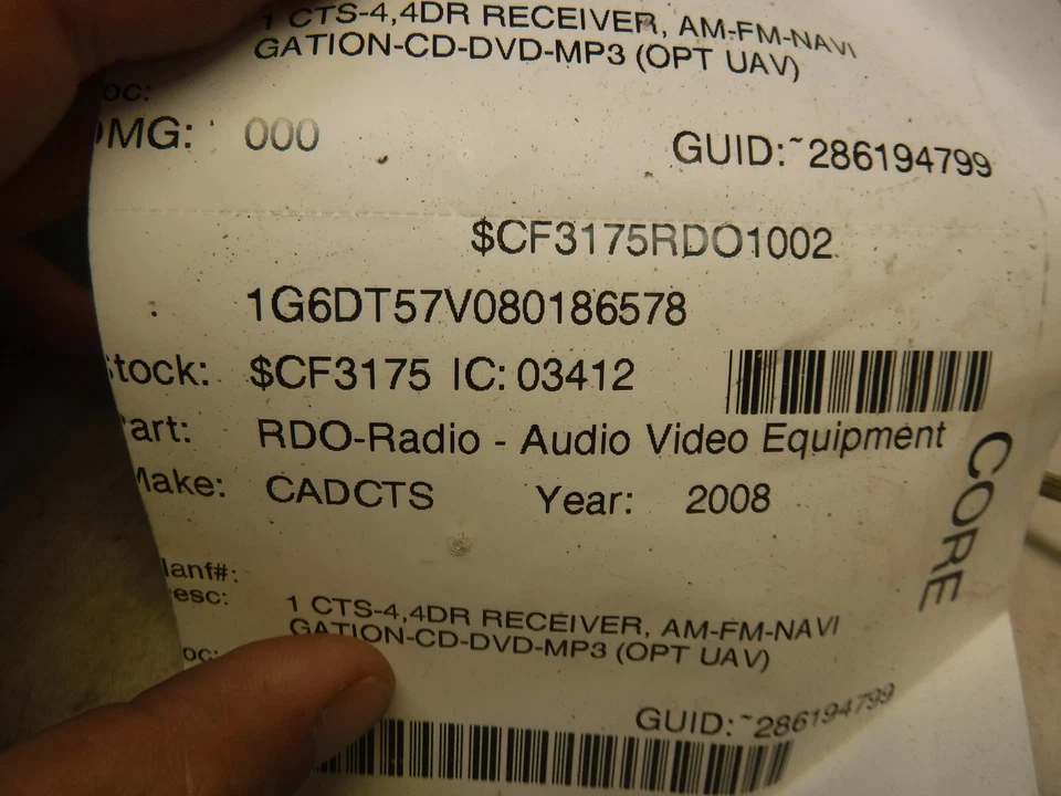 08 2008 Cadillac CTS Radio CD Mecanismo GPS con Etiqueta Vin 25951249 SWH07 Foto 4 de 4