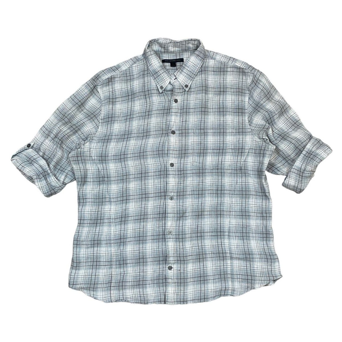 John Varvatos Plaid Linen Button Up Shirt Men