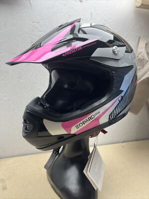 Leopard Mx Predator Motorcross Helmet Pink Black Silver Medium