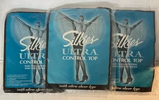 Vintage Silkies Ultra Control Top Medium Off Black 3 Pairs Made in USA Pantyhose