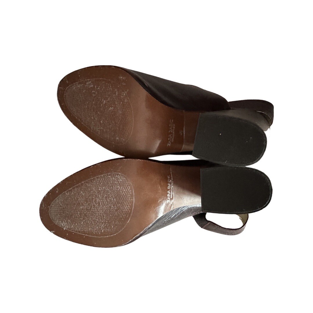 Zara Basic Size 41/9 Brown Leather Slingback Shoe… - image 11