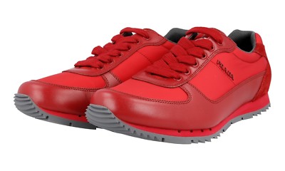 PRADA Leather Nylon Sneaker - 4E2968 - Scarlatto Red LINEA ROSSA NEW