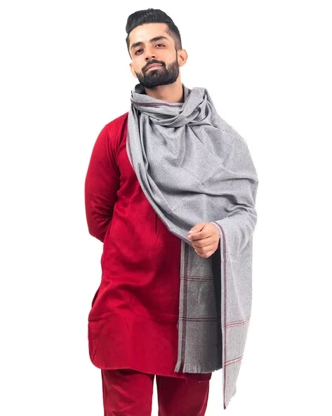 Plain Woollen Dushala Lohi Soft Meditation Comfortable Stole Warm Pashmina Shawl