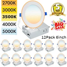 12 Pack 6 Inch 5CCT Ultra-Thin LED Recessed Ceiling Light with Junction Box