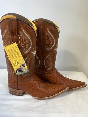 J TOE RODEO COWBOY BOOTS Men s Sz 6 Exotic Leather Ostrich Tan El General