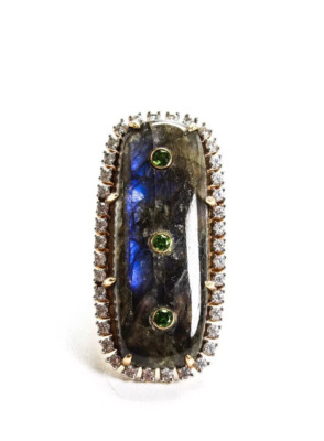 Raritäten vergoldet Sterlingsilber Labradorit Edelstein Cocktail Ring Größe 8