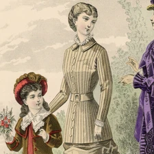 Original Fashion Engraving Enfantina Family Museum - Watercolor 19th Century