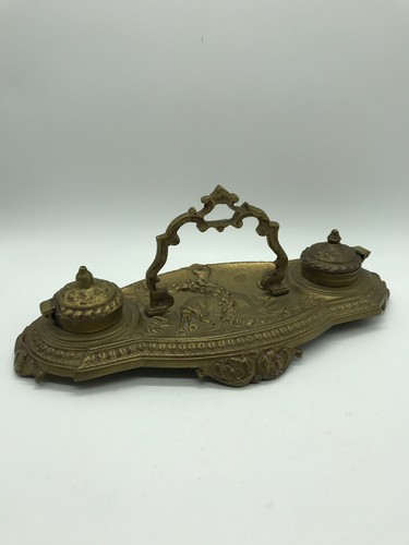 Vintage Pier 1 calamaio calligrafia ottone India raro tema cornamusa scozzese - Foto 1 di 12