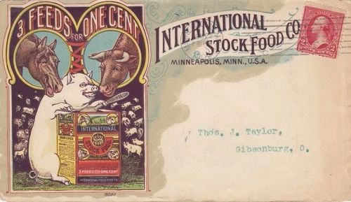 US COVER  INTERNATIONAL STOCK FOOD CO. ALL over MULTI COLOR FRONT & BACK