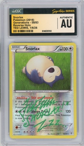 CGC Authentic Signed Ted Lewis Pokemon Snorlax 58/83 Generations Reverse Holo