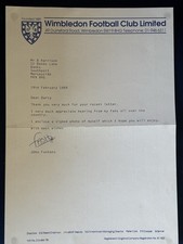 VINTAGE 1989 John Fashanu Signed Letter - Official Wimbledon FC Stationery