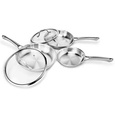New 3 Pieces 8”/10”/11” Stainless Steel Frying Pan set Cooking Pans with 2 Lids