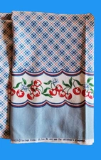 1yd + 21.5in Daisy Kingdom 9229 Amy's Aprons Cherry Red Border Blue Plaid Fabric