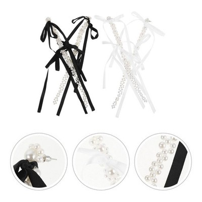2 Pairs Lange Perlenohrringe Party-kostümschmuck Hängend Quastenohrringe