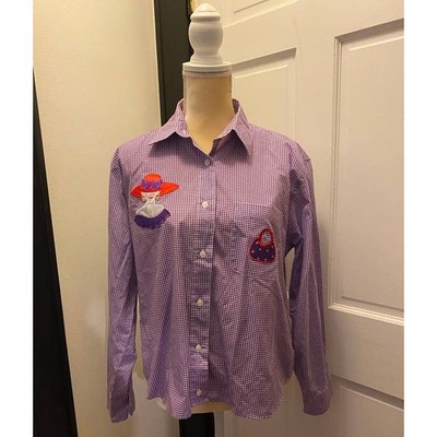 Twee Las Olas Glam Button Down Shirt Purple Checkered Red Hat Medium