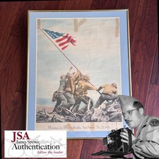 JOE ROSENTHAL Autograph IWO JIMA FLAG RAISING PULITZER PRIZE Poster SIGNED * JSA