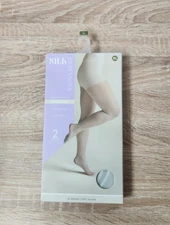 Silk Impressions Control Top Pantyhose Nylons Shimmer Sheer Size XL Soft Silver