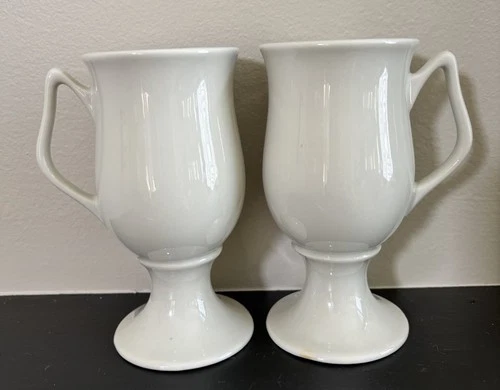 Pair Of Vintage Hall Footed Pedestal Irish Coffee Mugs #1473 USA Pale Gray