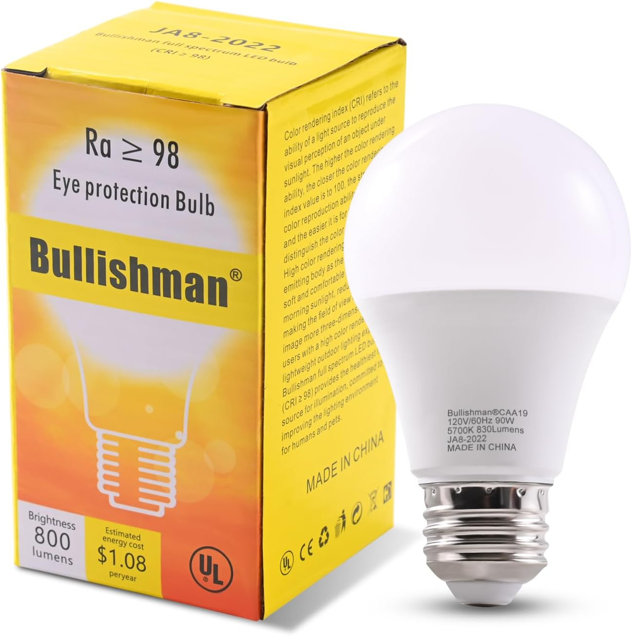 Full Spectrum Sun Light Bulb - A19 9W, Boosts Energy, Mood &