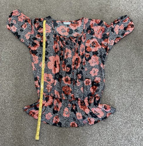 Wallis Size 14 Orange & Black Floral Pleated Tie Front Top Holiday Cruise - Picture 10 of 11