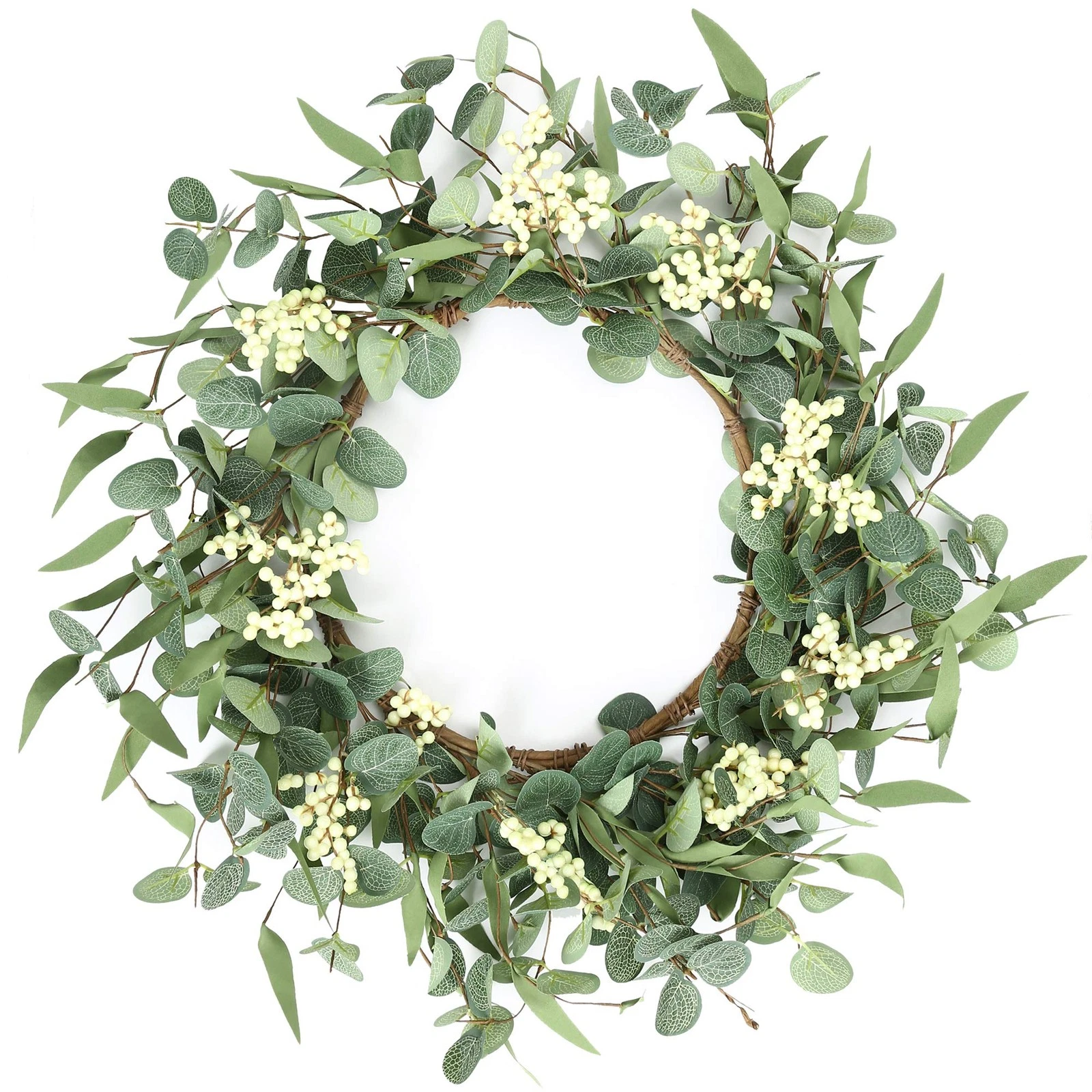 Pinkpum 20'' Eucalyptus Wreath for Front Door, Porch, Window - 20'', White