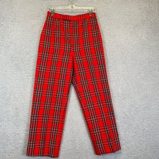 Vintage Women's 70's Wool Trousers Plaid Size Medium Red Scottish Aubergine