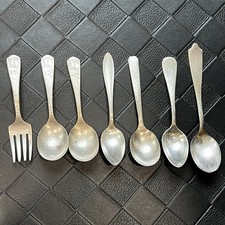 Silver Plated Vintage Baby Fork Spoon Baby Stars Imperial Oneida Spoons LOT