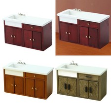 Dollhouse Cabinet Tiny Model Wooden Classic Ornament with Sink and Drawer for