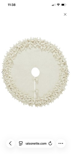 Arcadia Home Handmade Felted Wool Flowers Border Cream Christmas Tree Skirt