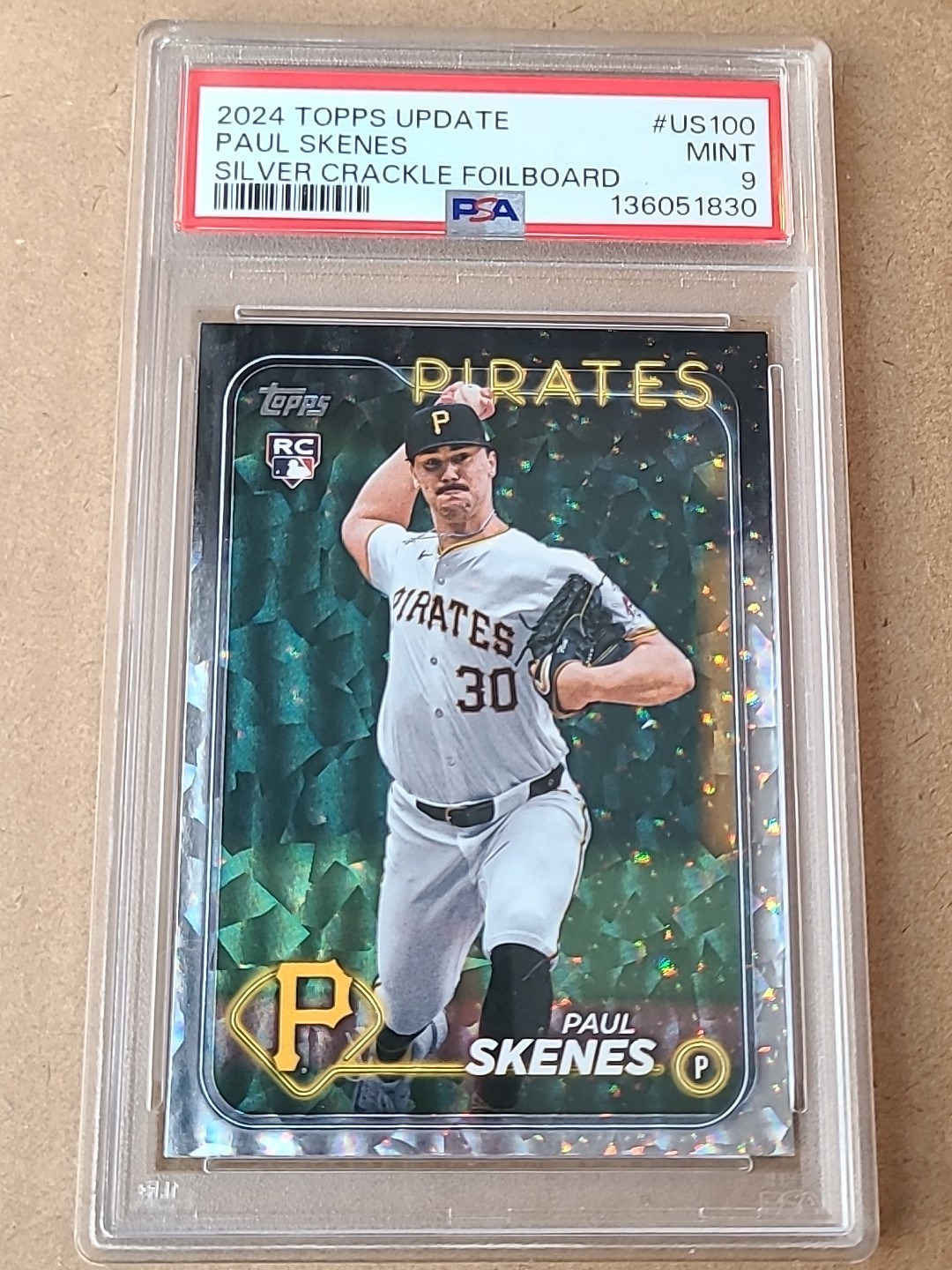 2024 TOPPS UPDATE PAUL SKENES SILVER CRACKLE FOIL US100 PSA 9  ROOKIE