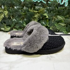 UGG Cozy Knit Womens Size 9 Shearling Trim Lined Slide Slippers Black Gray