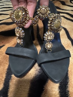 Women s Versace Heels 37 1/2 Crystals Black Satin