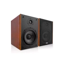 Pyle 6.5'' Home Theater Wooden Bookshelf Speakers - 1'' Silk Dome Tweeter and Al