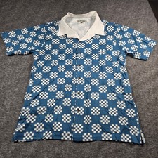 Bogey Boys Shirt Mens S Macklemore Blue Camp Collar Checkered Golf Retro Casual