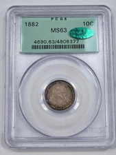 1882 10c Seated Liberty Dime PCGS MS63 CAC OGH Old Holder RAINBOW TONED *K101