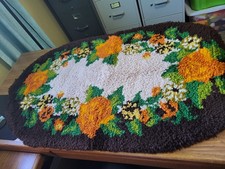 Beautiful Oval Latch Hook Rug-Foresty/Hobbity, Fall Colors-Nicely Finished 45x26