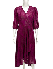 Calvin Klein women's dress purple metallic Floral Midi V neck 3/4 sleeve size 4