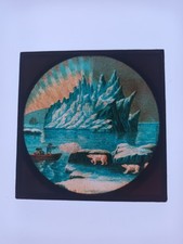 Antique Magic Lantern Slide Of Polar Bear Hunters In The Arctic In Colour
