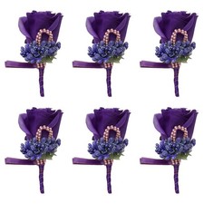 6pcs Purple Wedding Rose Boutonniere for Men Wedding Groom and Best Man Bouto...