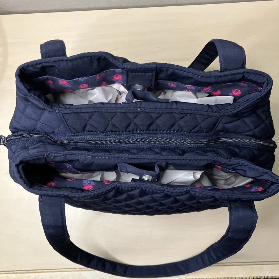 VERA BRADLEY Triple Compartment Shoulder Bag Navy Blue EUC - Image 3 of 4