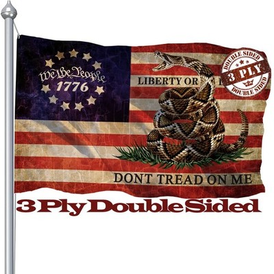 Double Sided Dont Tread On Me Flag 3x5 Ft For Outside, 3 Ply Don't Tread On M...
